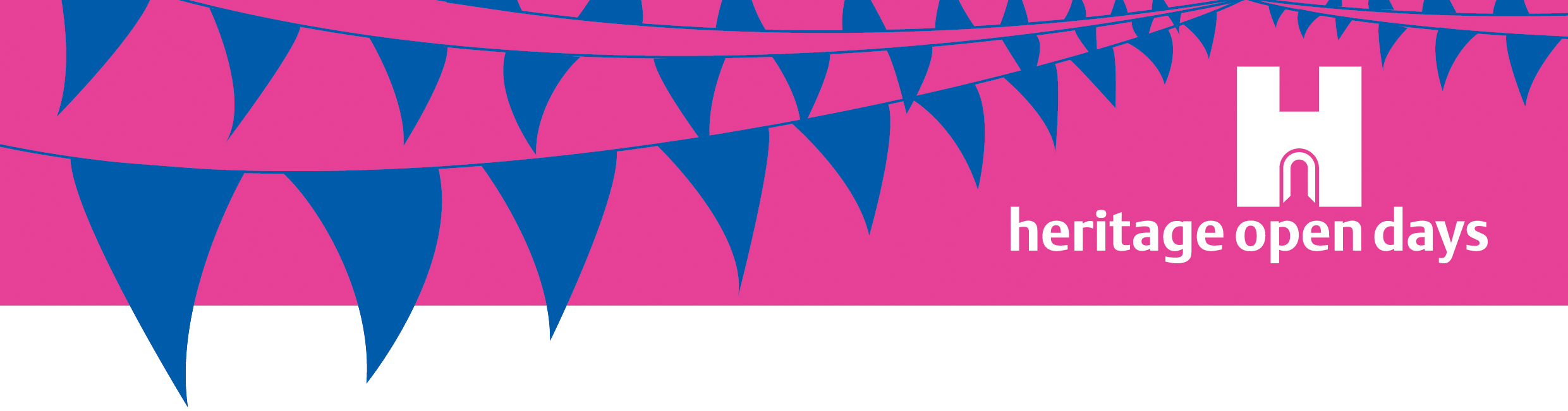 Pink and blue bunting header, with white Heritage Open Days logo