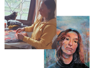 Top left ; Photograph of Geirde Sadauskaite Felting. Bottom right; Portrait by artist Sarah Coleman