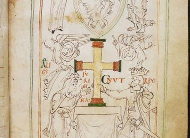 The Liber Vitae - showing a contemporary drawing of King Cnut and Queen Emma