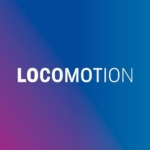 The word "Locomotion" on a blue and purple gradient background