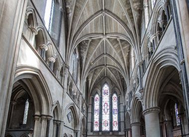 Gothic arches, windows, and rib vaults in the North Transept 