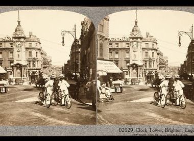 Brighton Clock Tower Cyclists circa 1909