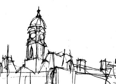 Dewsbury roofline sketched by John Chamberlain